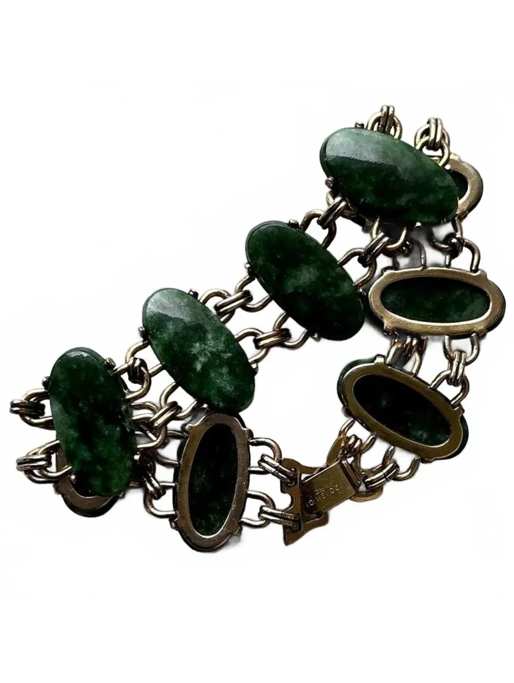 Vintage Nephrite Jade Cabochon Link 12K Gold Filled WRE Bracelet